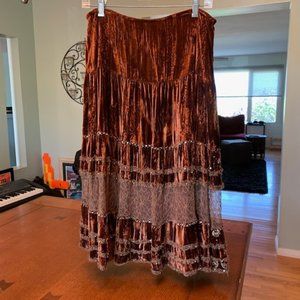 Cache Bronze Crushed Velvet Skirt, Size 2